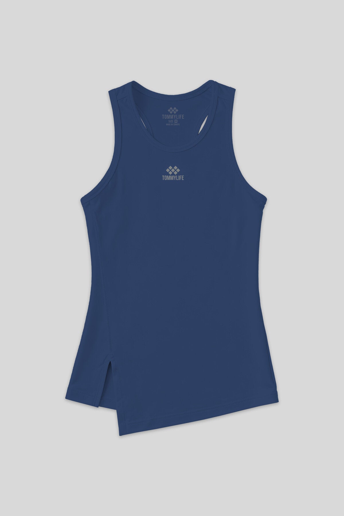 İndigo Yırtmaç Detaylı O Yaka Sıfır Kollu Standart Kalıp Kadın Spor Atlet - 97256