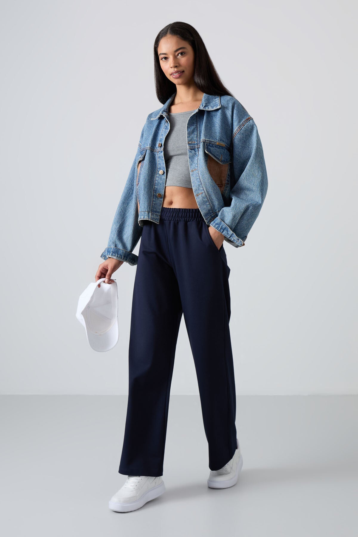 İndigo Yüksek Bel Cepli Rahat Form Geniş Paça Kadın Eşofman Alt - 94567