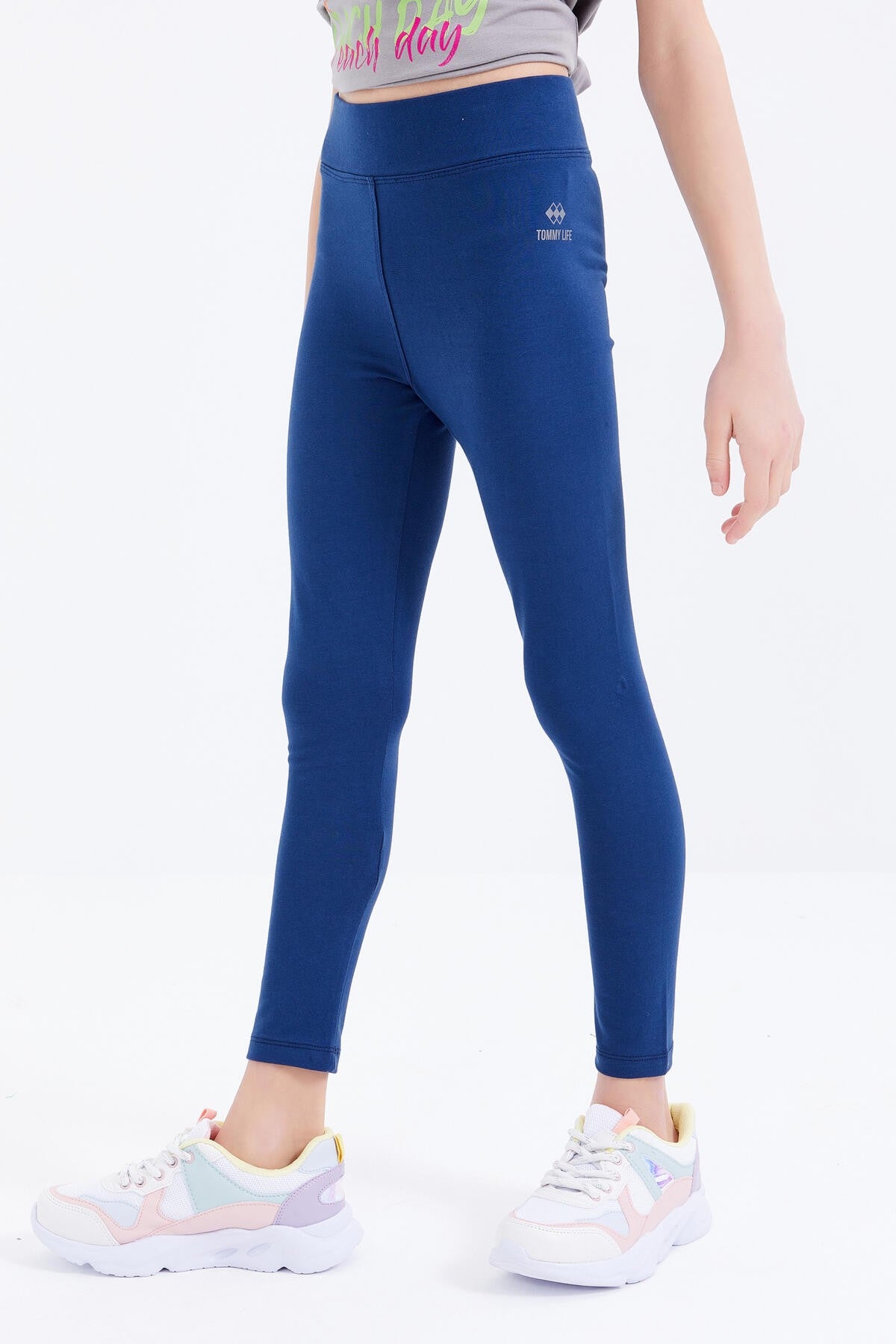 İndigo Yüksek Bel Dar Paça Kız Çocuk Tayt - 75047