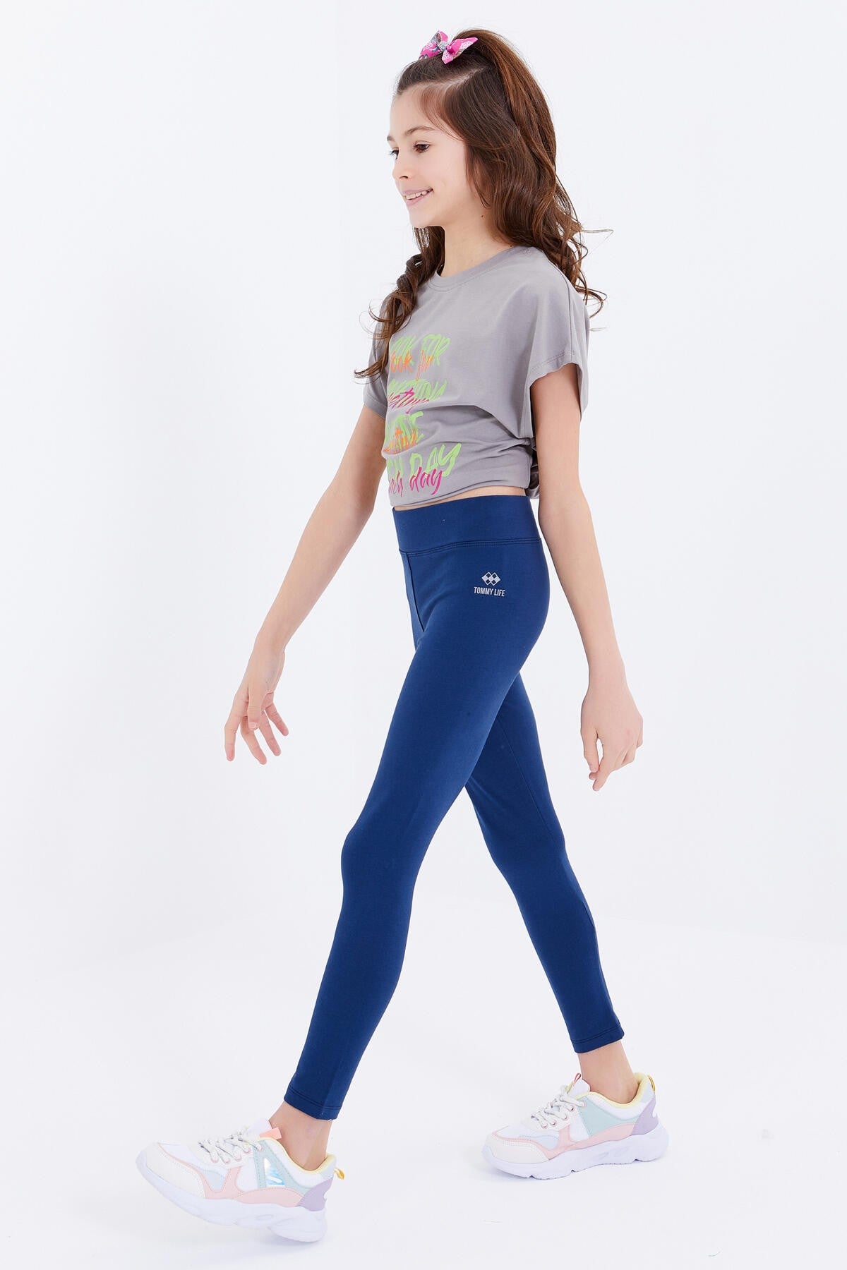 İndigo Yüksek Bel Dar Paça Kız Çocuk Tayt - 75047