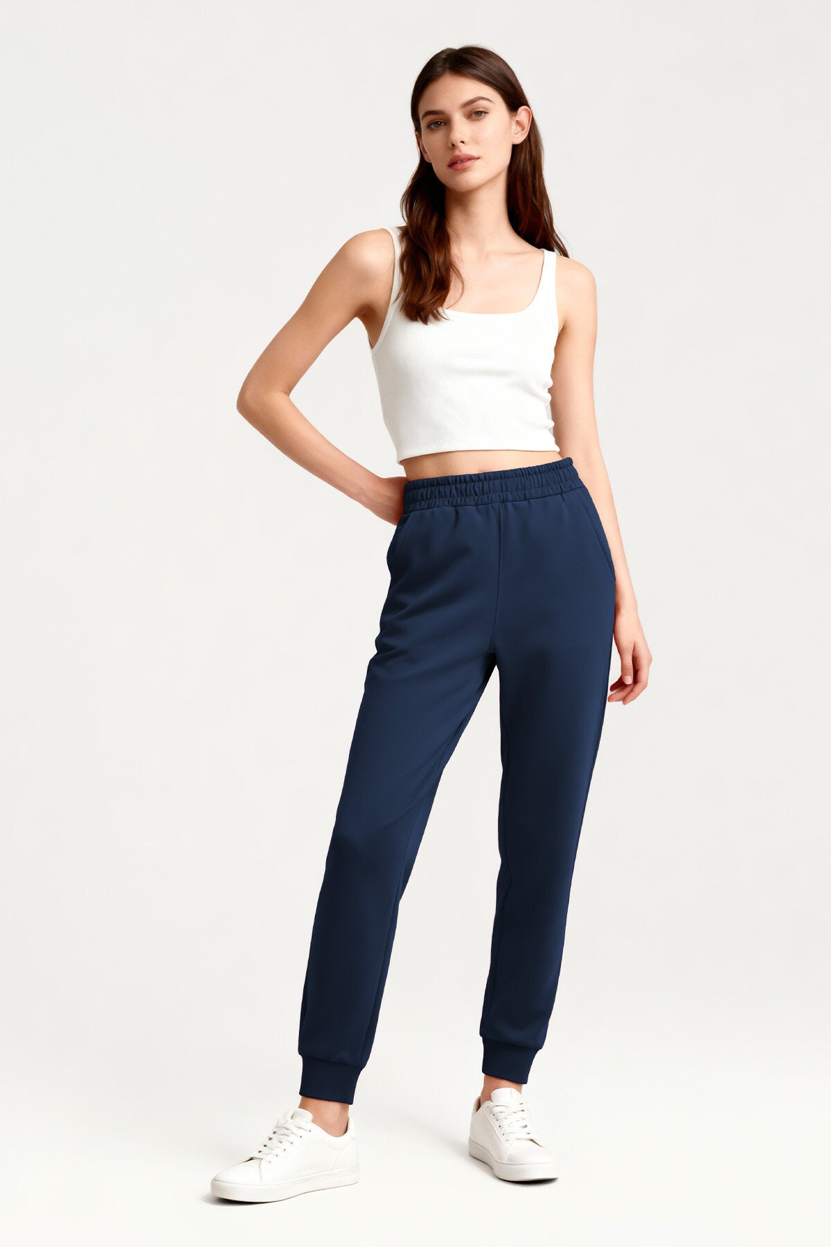 İndigo Yüksek Bel Jogger Rahat Form Manşetli Kadın Eşofman Alt - 94561