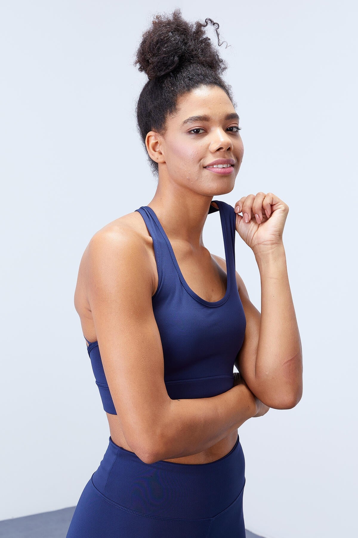 İndigo Yüksek Bel Toparlayıcı Çapraz Sırt Detaylı Slim Fit Kadın Tayt Takım - 95283