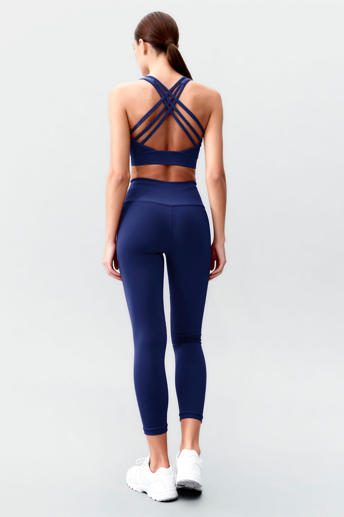 İndigo Yüksek Bel Toparlayıcı Çapraz Sırt Detaylı Slim Fit Kadın Tayt Takım - 95283