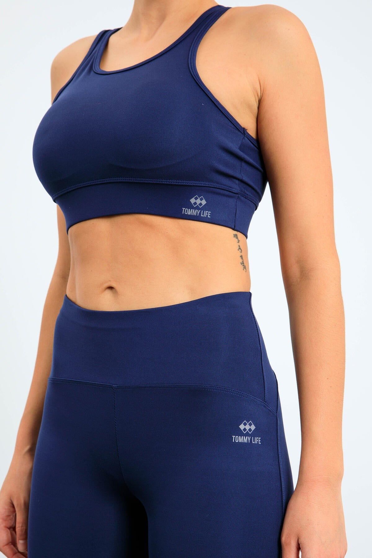 İndigo Yüksek Bel Toparlayıcı Slim Fit Büstiyer Biker Kadın Tayt Takım - 95303