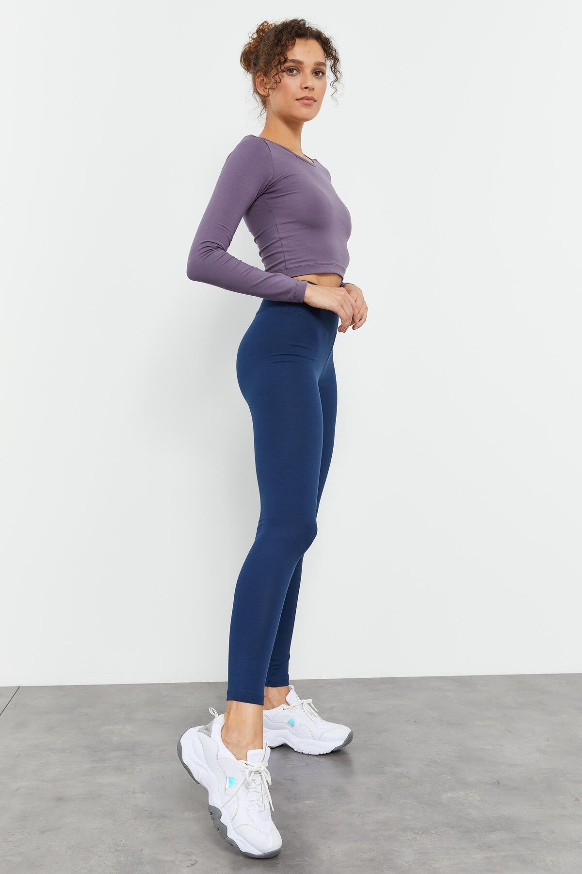 İndigo Yüksek Bel Toparlayıcı Slim Fit Dar Paça Kadın Tayt - 94011