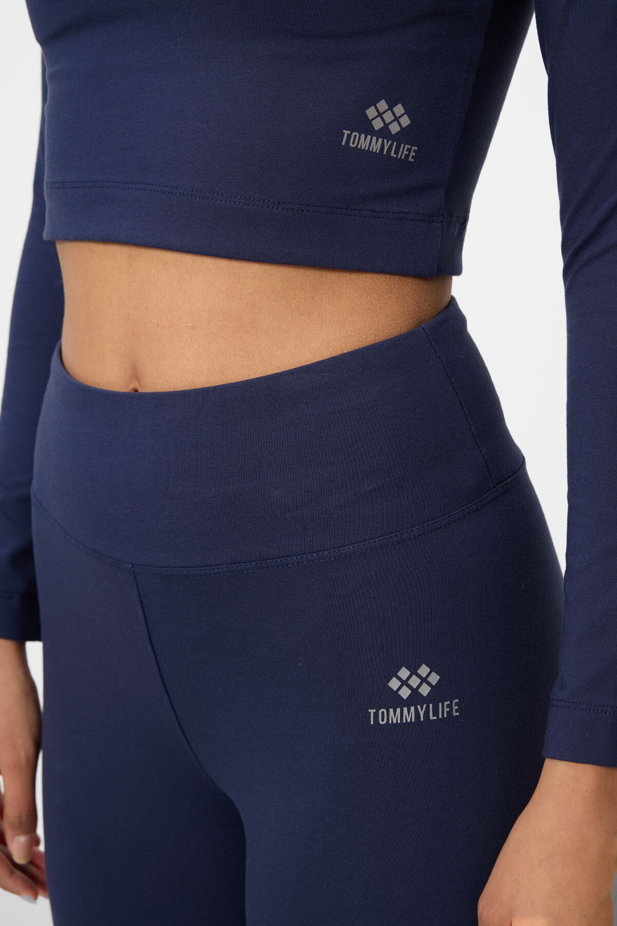 İndigo Yüksek Bel Uzun Kollu Slim Fit Crop Top Kadın Tayt Takım - 95286