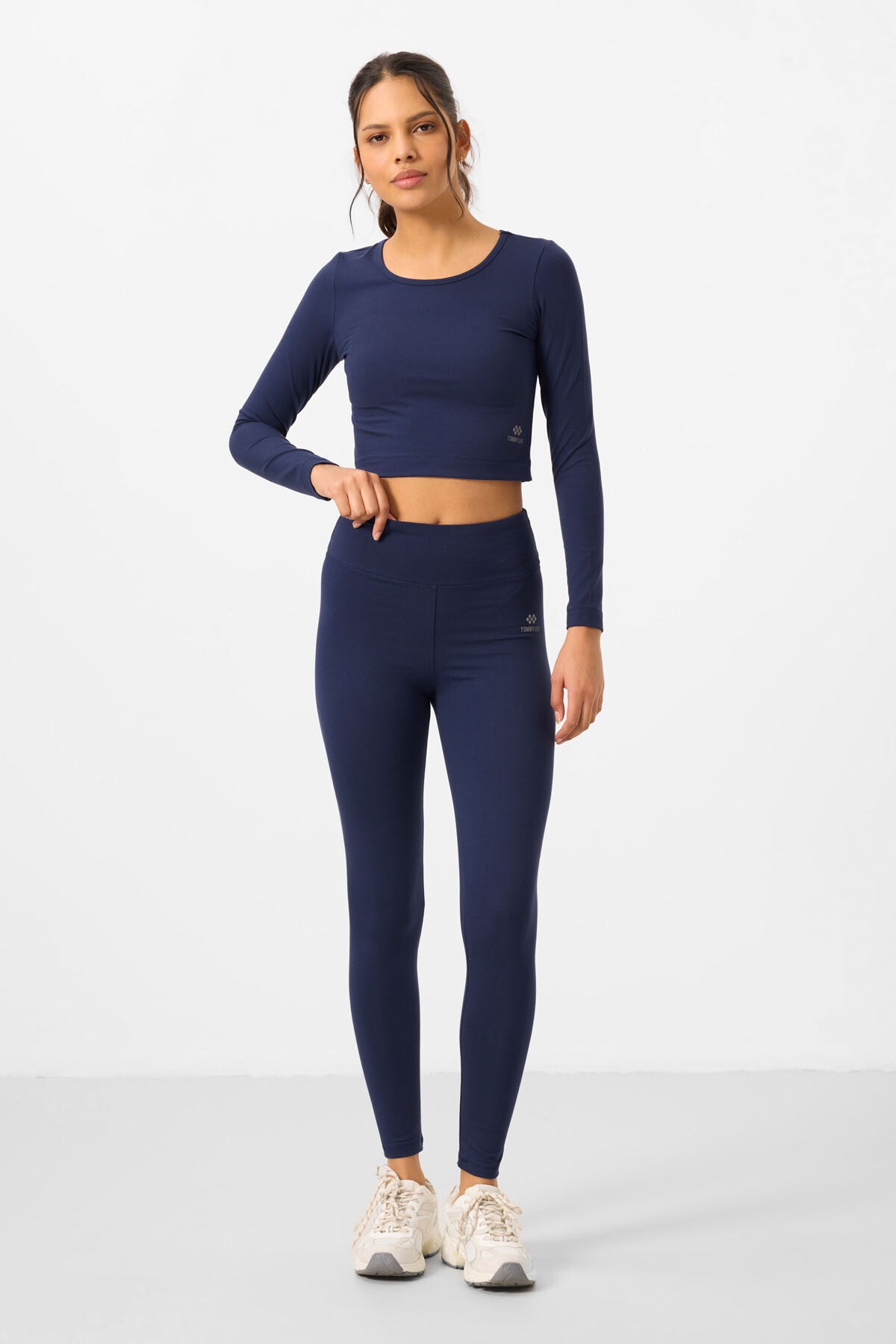 İndigo Yüksek Bel Uzun Kollu Slim Fit Crop Top Kadın Tayt Takım - 95286