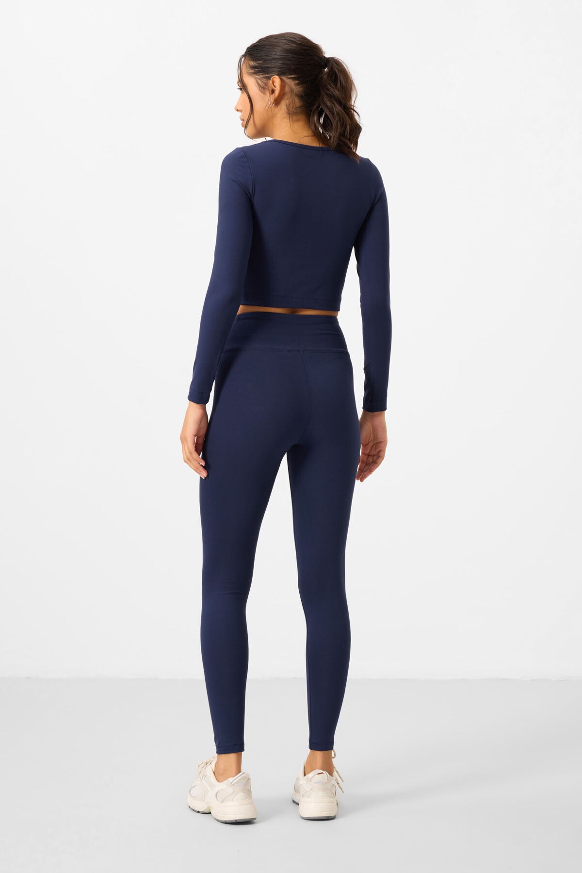 İndigo Yüksek Bel Uzun Kollu Slim Fit Crop Top Kadın Tayt Takım - 95286