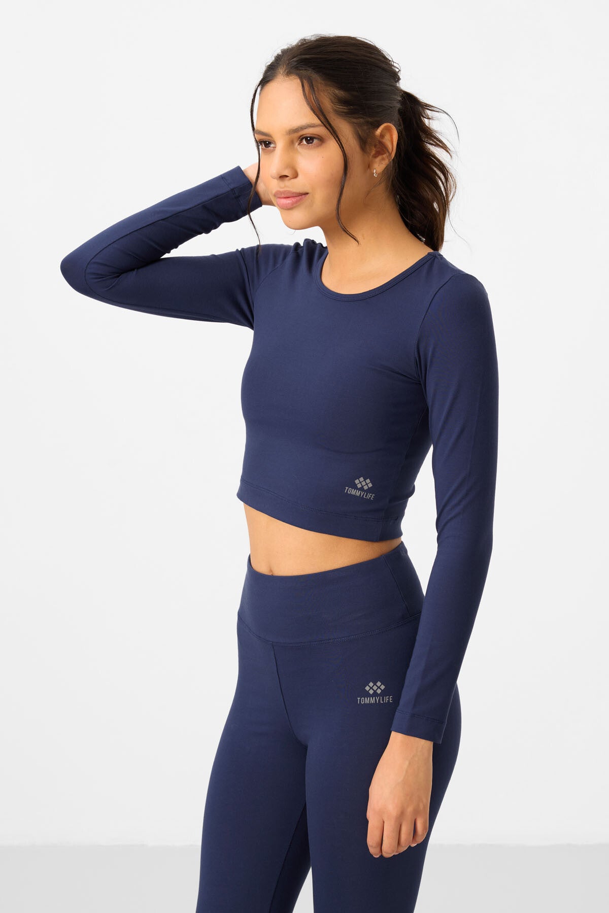 İndigo Yüksek Bel Uzun Kollu Slim Fit Crop Top Kadın Tayt Takım - 95286