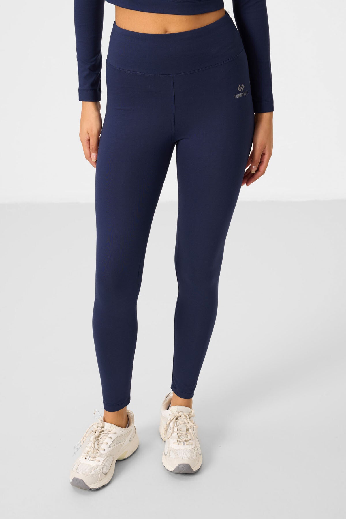 İndigo Yüksek Bel Uzun Kollu Slim Fit Crop Top Kadın Tayt Takım - 95286