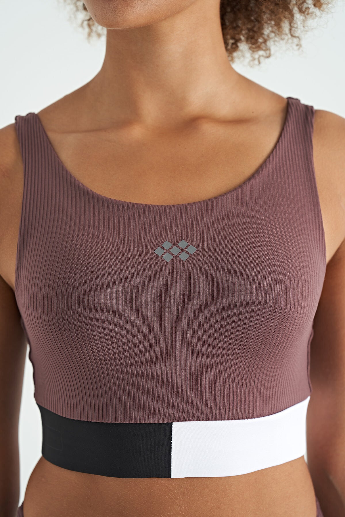 Kahverengi Renk Bloklu Logo Baskılı Dar Kalıp Fitilli Kadın Büstiyer - 97275