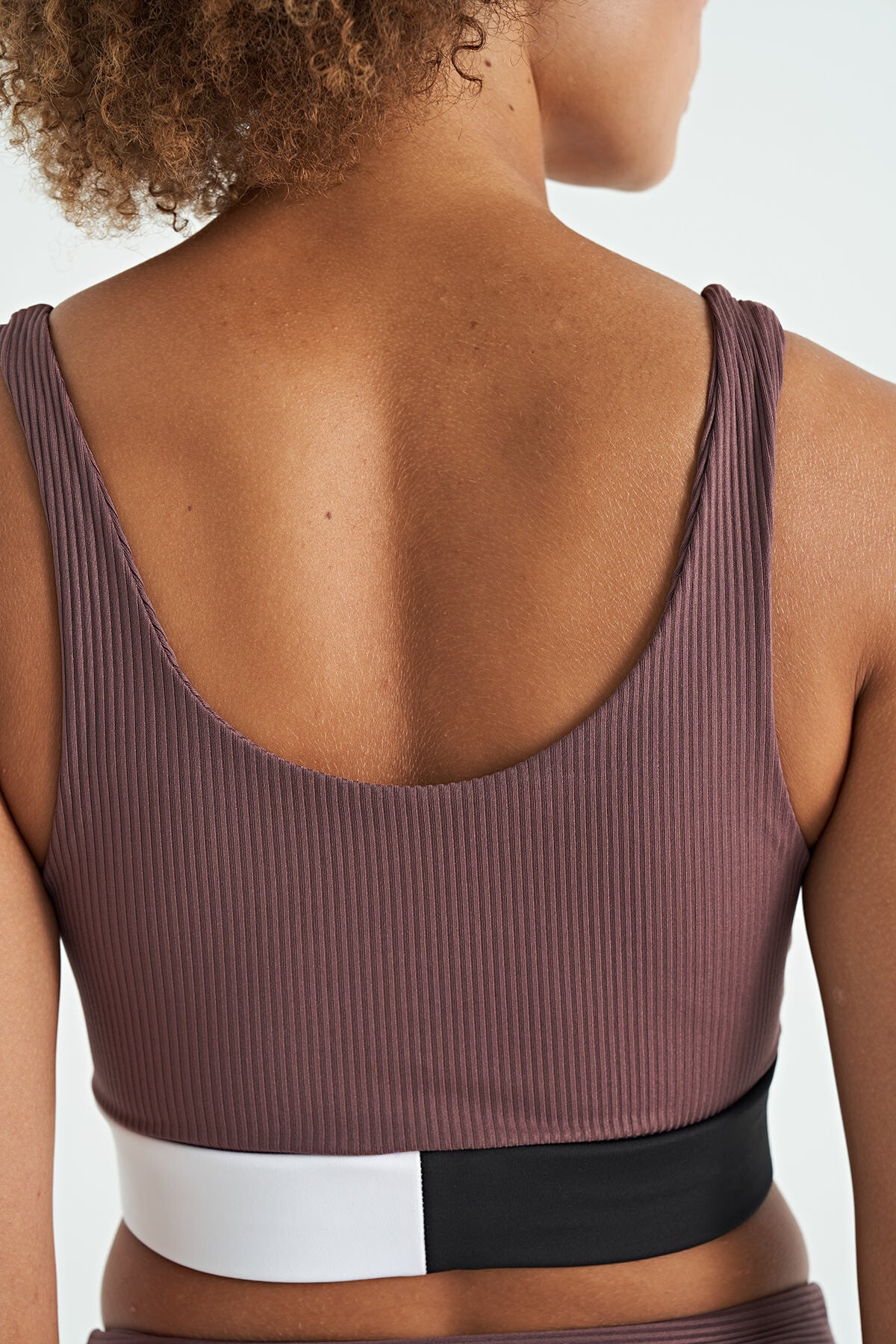 Kahverengi Renk Bloklu Logo Baskılı Dar Kalıp Fitilli Kadın Büstiyer - 97275