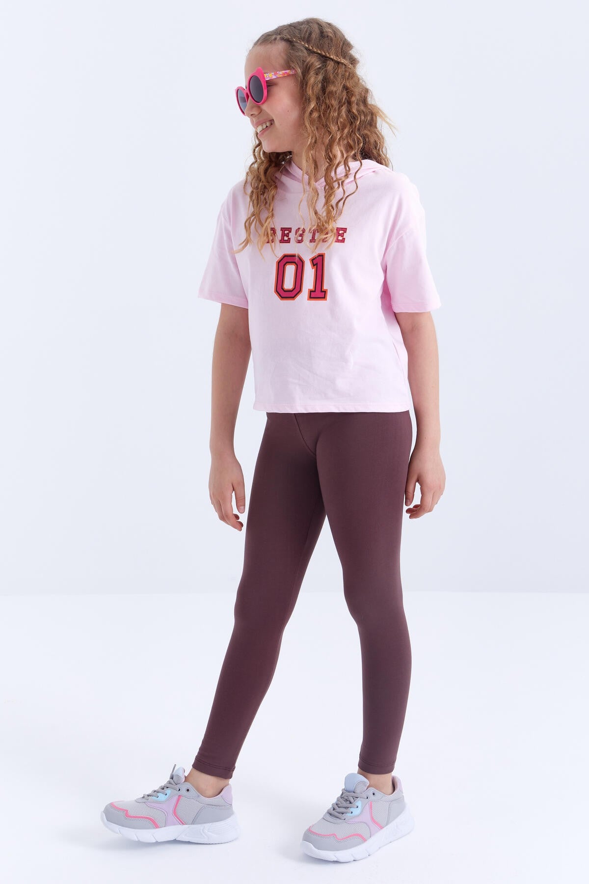 Kahverengi Yüksek Bel Dar Paça Kız Çocuk Tayt - 75047