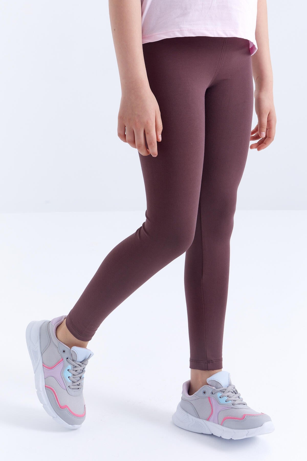 Kahverengi Yüksek Bel Dar Paça Kız Çocuk Tayt - 75047