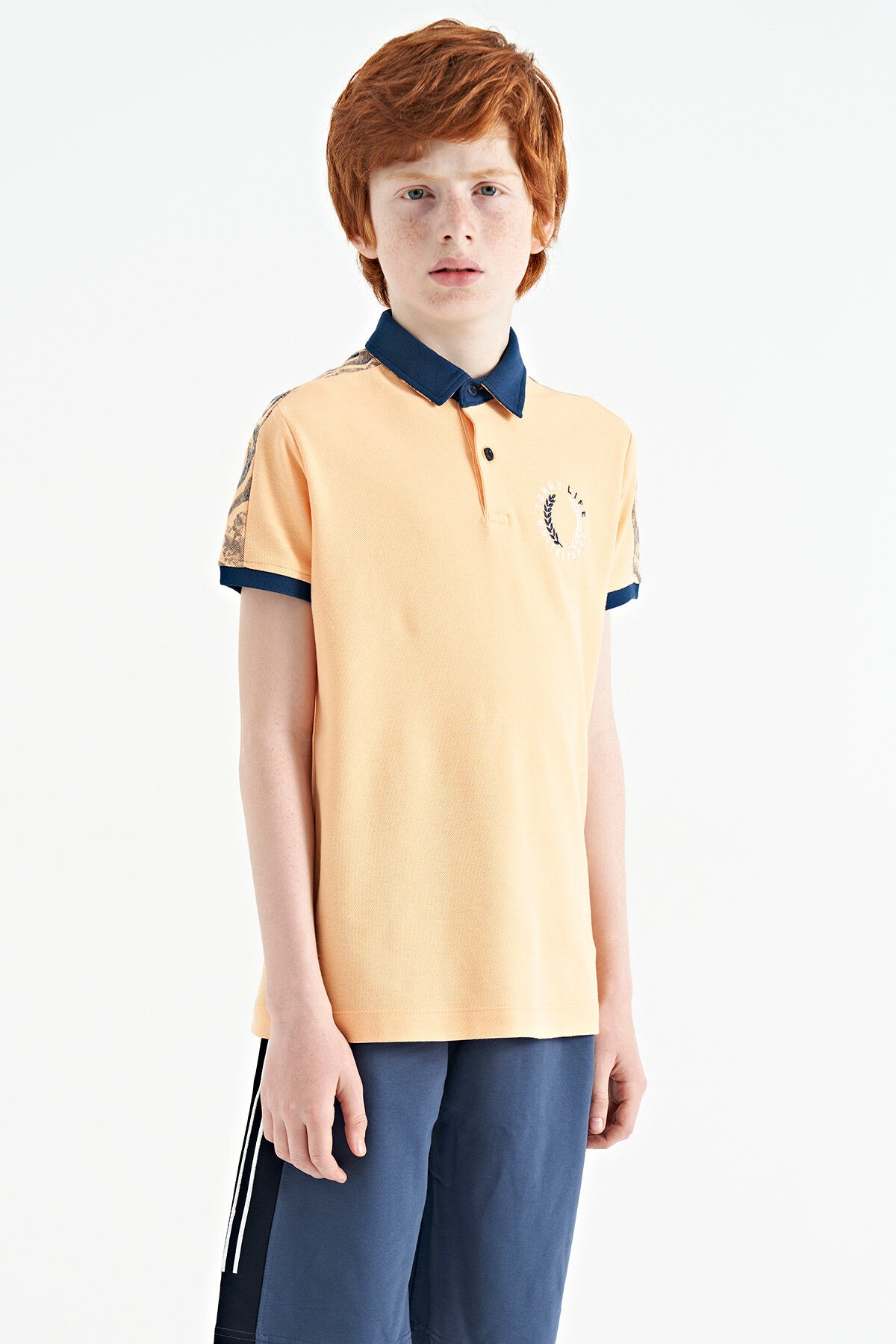 Kavun Içi Baskı Detaylı Pola Yaka Standart Kalıp Erkek Çocuk T-Shırt - 11166