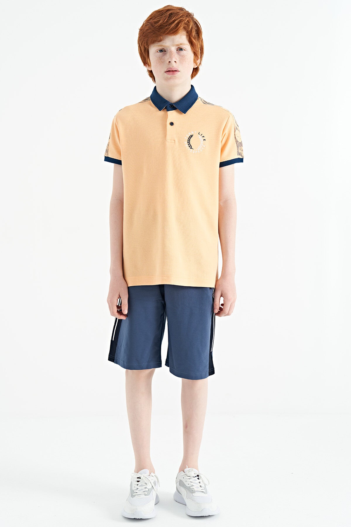 Kavun Içi Baskı Detaylı Pola Yaka Standart Kalıp Erkek Çocuk T-Shırt - 11166