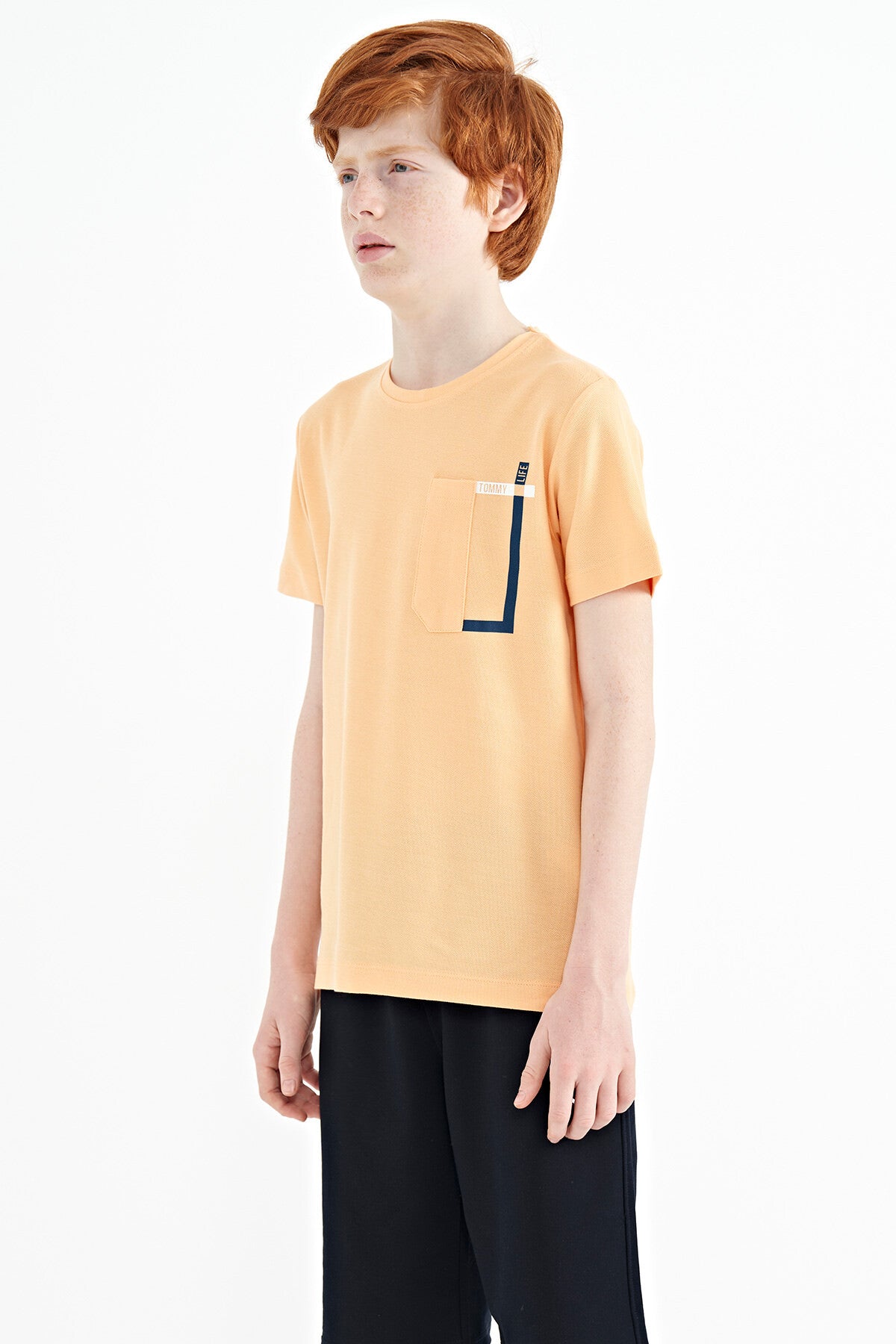 Kavun içi Cep Detaylı O Yaka Standart Kalıp Erkek Çocuk T-Shirt - 11120