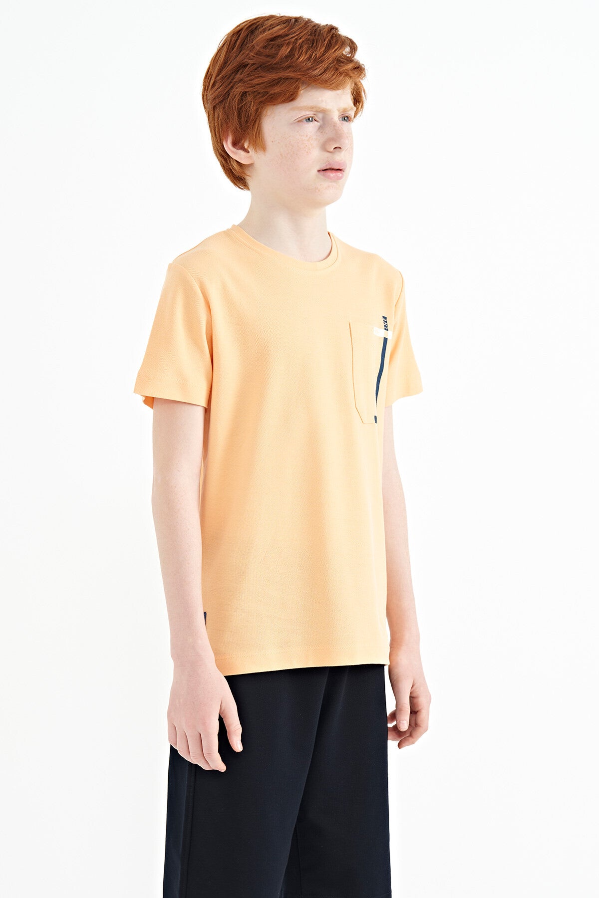 Kavun içi Cep Detaylı O Yaka Standart Kalıp Erkek Çocuk T-Shirt - 11120