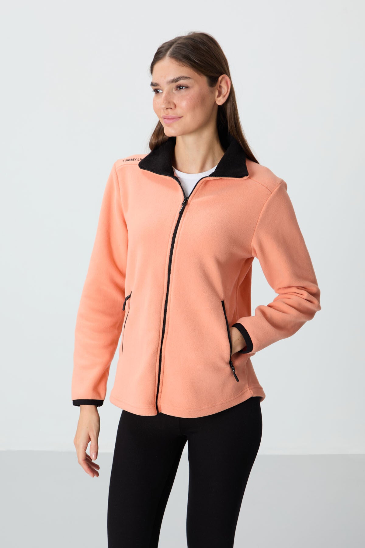 Kavun İçi Dik Yaka Fermuarlı Rahat Form Kadın Polar Sweatshirt - 97173