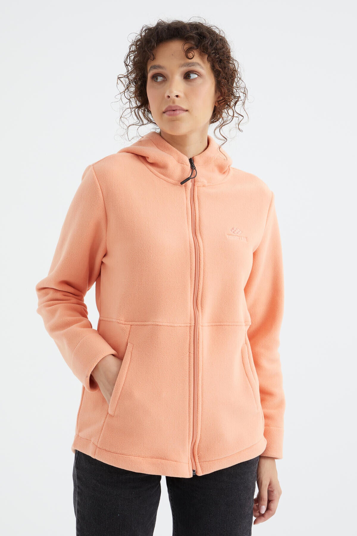 Kavun Içi Kapüşonlu Fermuarlı Rahat Form Kadın Polar Sweatshirt - 97233