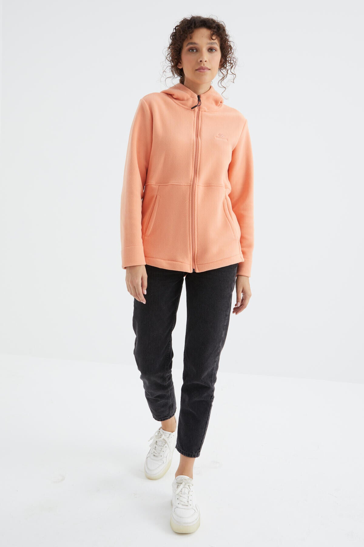 Kavun Içi Kapüşonlu Fermuarlı Rahat Form Kadın Polar Sweatshirt - 97233