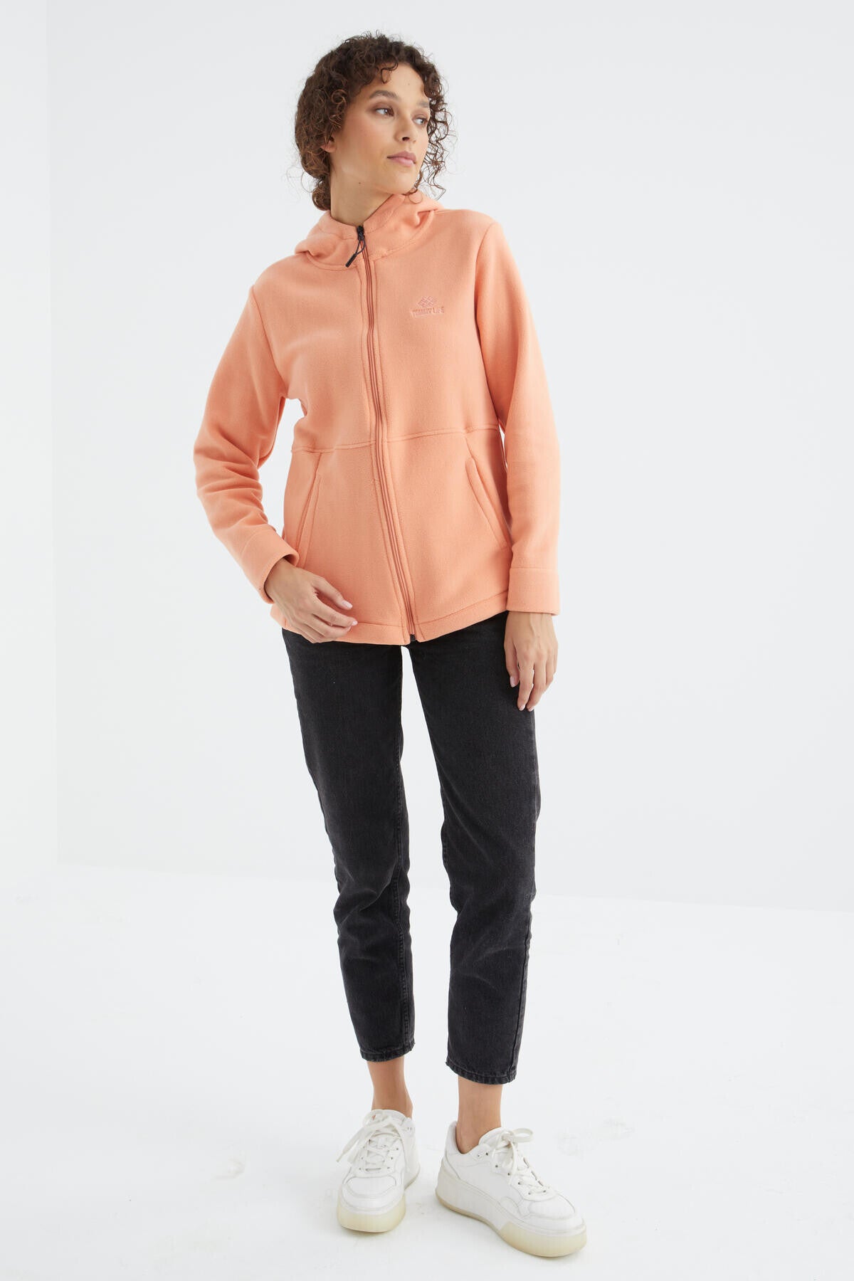 Kavun Içi Kapüşonlu Fermuarlı Rahat Form Kadın Polar Sweatshirt - 97233