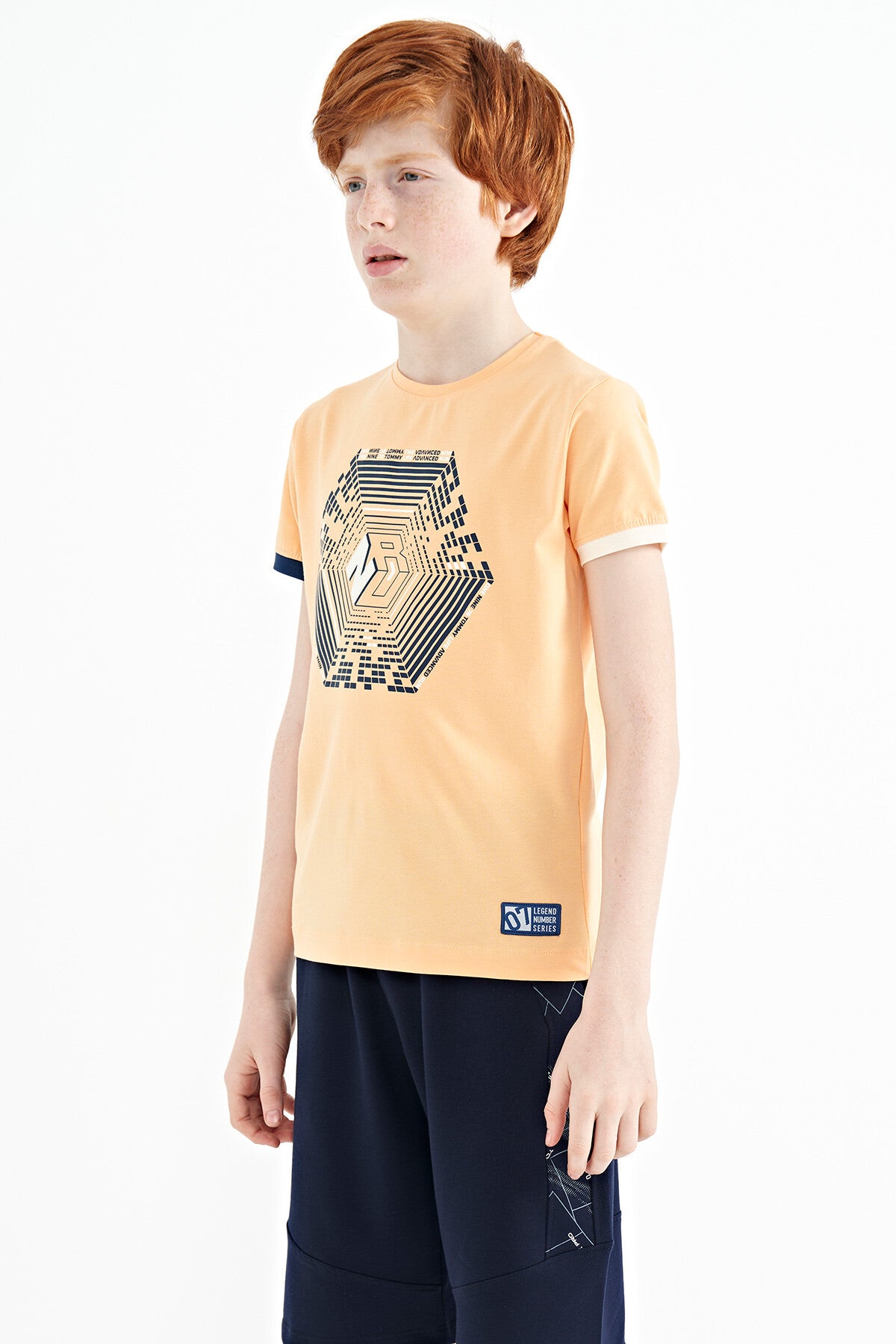 Kavun Içi Kol Ucu Renkli Detaylı Baskılı Standart Kalıp Erkek Çocuk T-Shirt - 11156