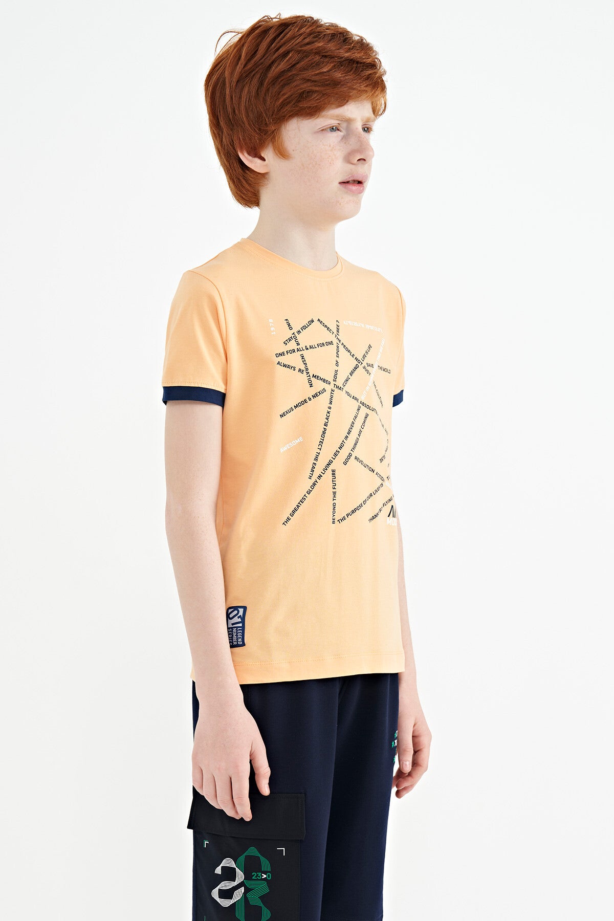 Kavun Içi Minimal Yazı Baskılı Standart Kalıp O Yaka Erkek Çocuk T-Shirt - 11132