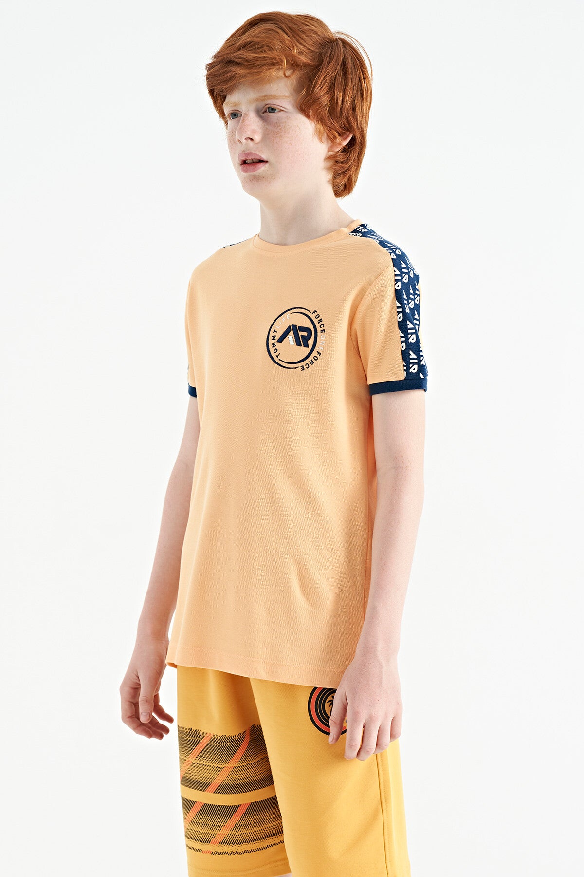 Kavun Içi Omuz Baskı Detaylı Standart Kalıp O Yaka Erkek Çocuk T-Shirt - 11121