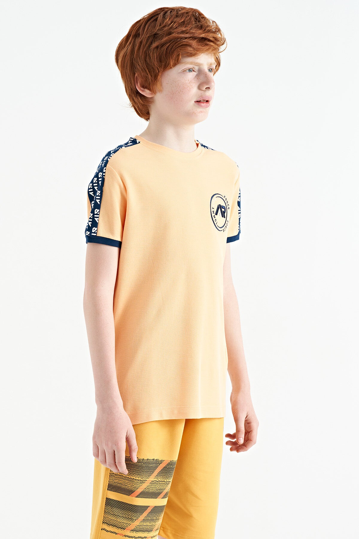 Kavun Içi Omuz Baskı Detaylı Standart Kalıp O Yaka Erkek Çocuk T-Shirt - 11121