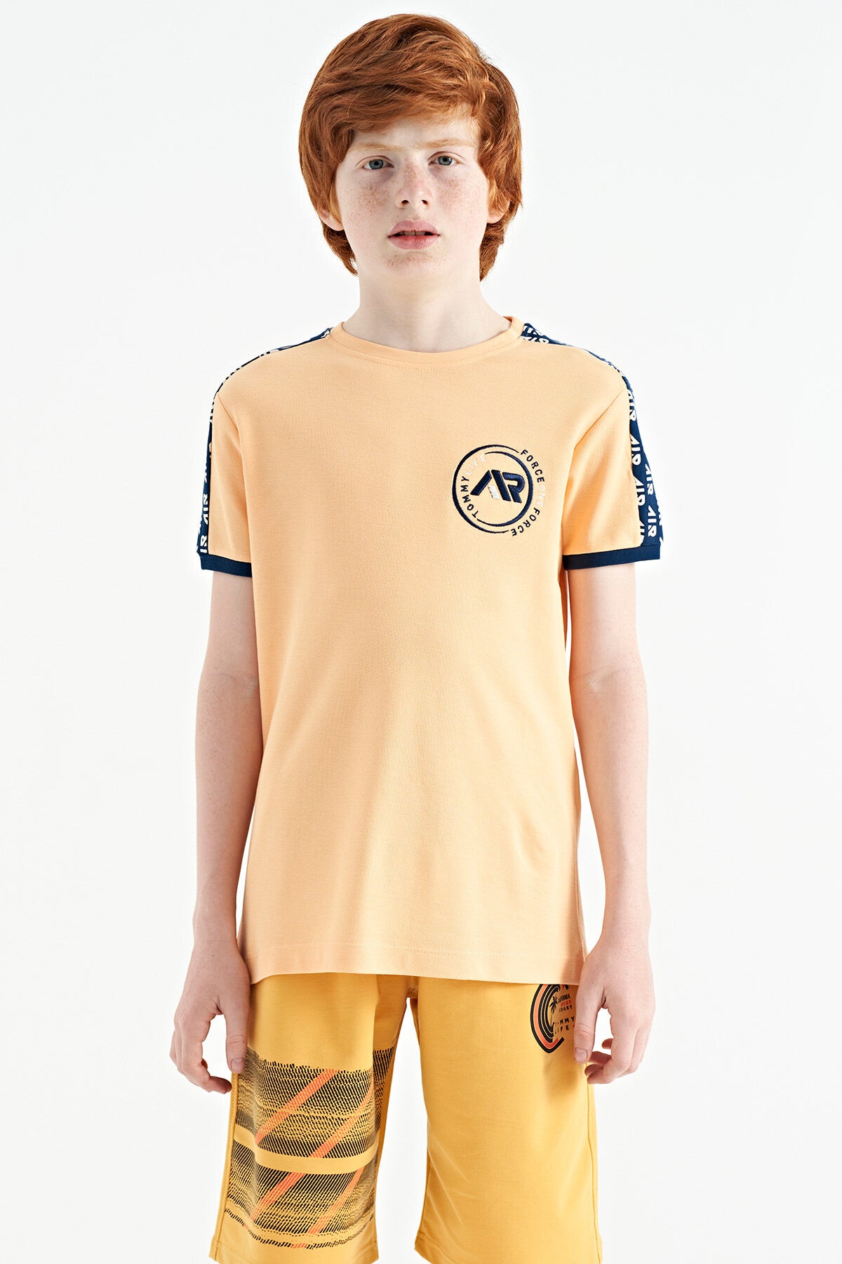 Kavun Içi Omuz Baskı Detaylı Standart Kalıp O Yaka Erkek Çocuk T-Shirt - 11121