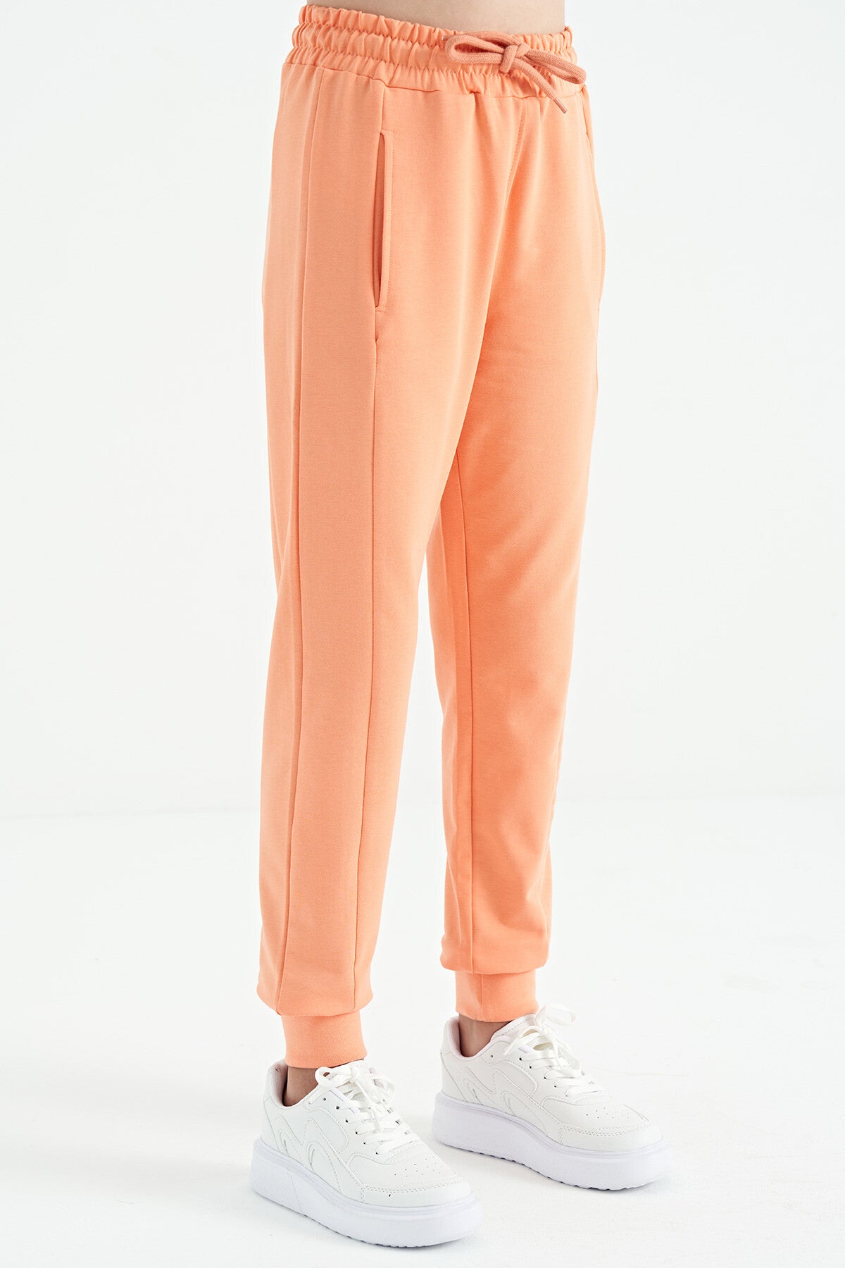 Kavun Içi Yan Yazı Nakışlı Bağcıklı Standart Kalıp Jogger Kız Çocuk Eşofman Alt - 75123