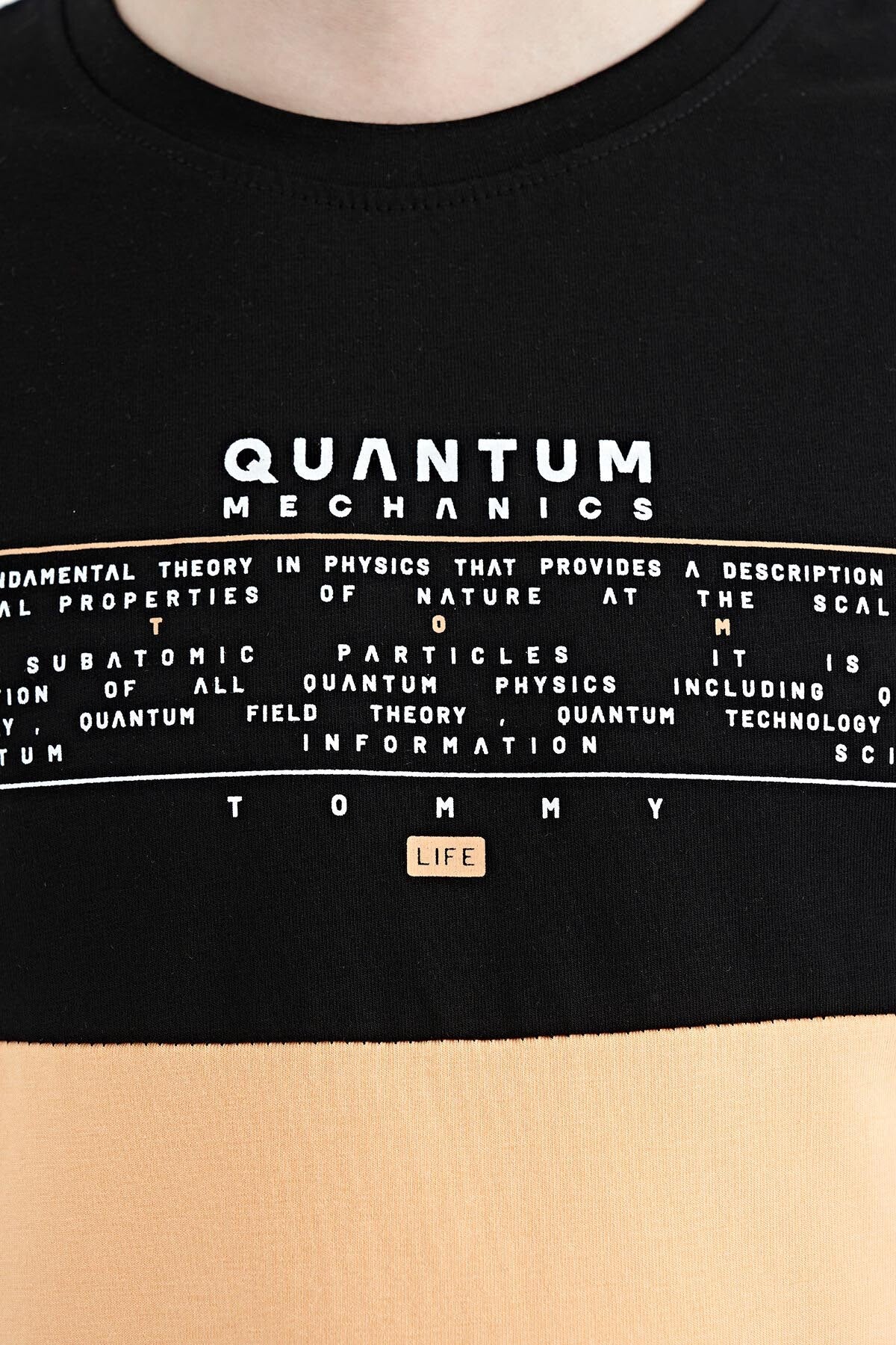 Kavun Içi Yazı Baskılı Renk Bloklu Standart Kalıp O Yaka Erkek Çocuk T-Shirt - 11134