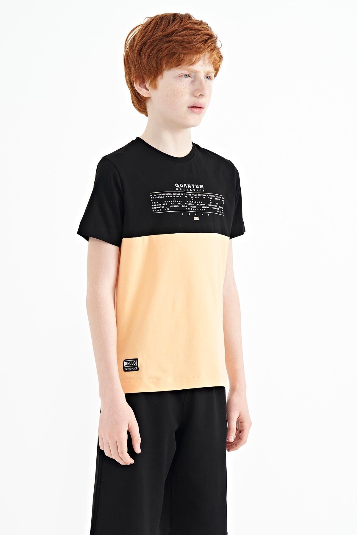 Kavun Içi Yazı Baskılı Renk Bloklu Standart Kalıp O Yaka Erkek Çocuk T-Shirt - 11134