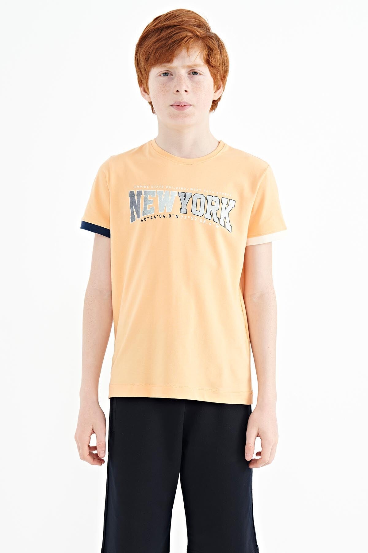 Kavun Içi Yazı Baskılı Standart Kalıp O Yaka Erkek Çocuk T-Shirt - 11105