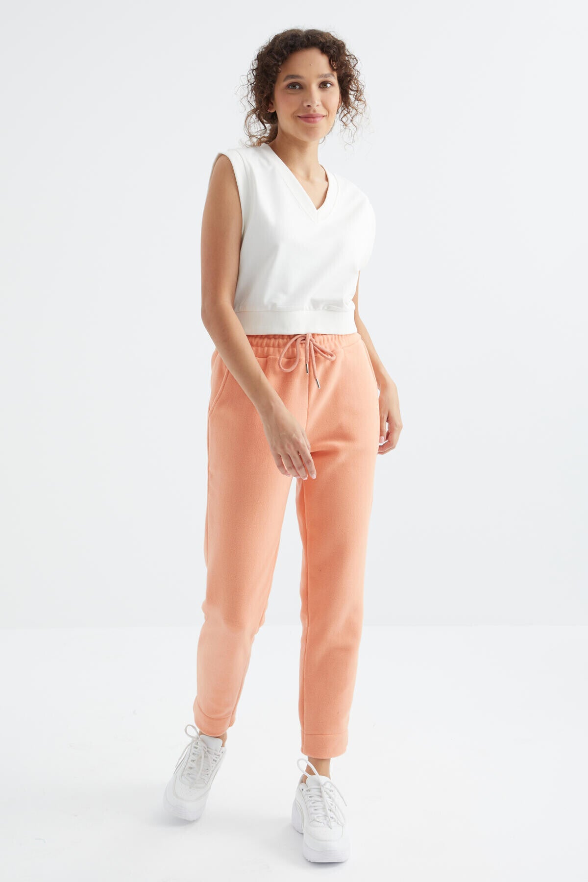 Kavun Içi Yüksek Bel Rahat Form Geniş Paça Cepli Kadın Polar Eşofman Alt - 94623