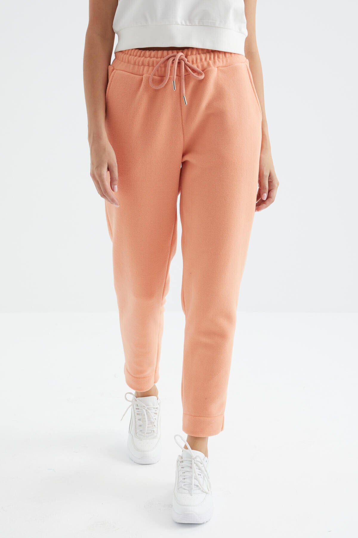 Kavun Içi Yüksek Bel Rahat Form Geniş Paça Cepli Kadın Polar Eşofman Alt - 94623