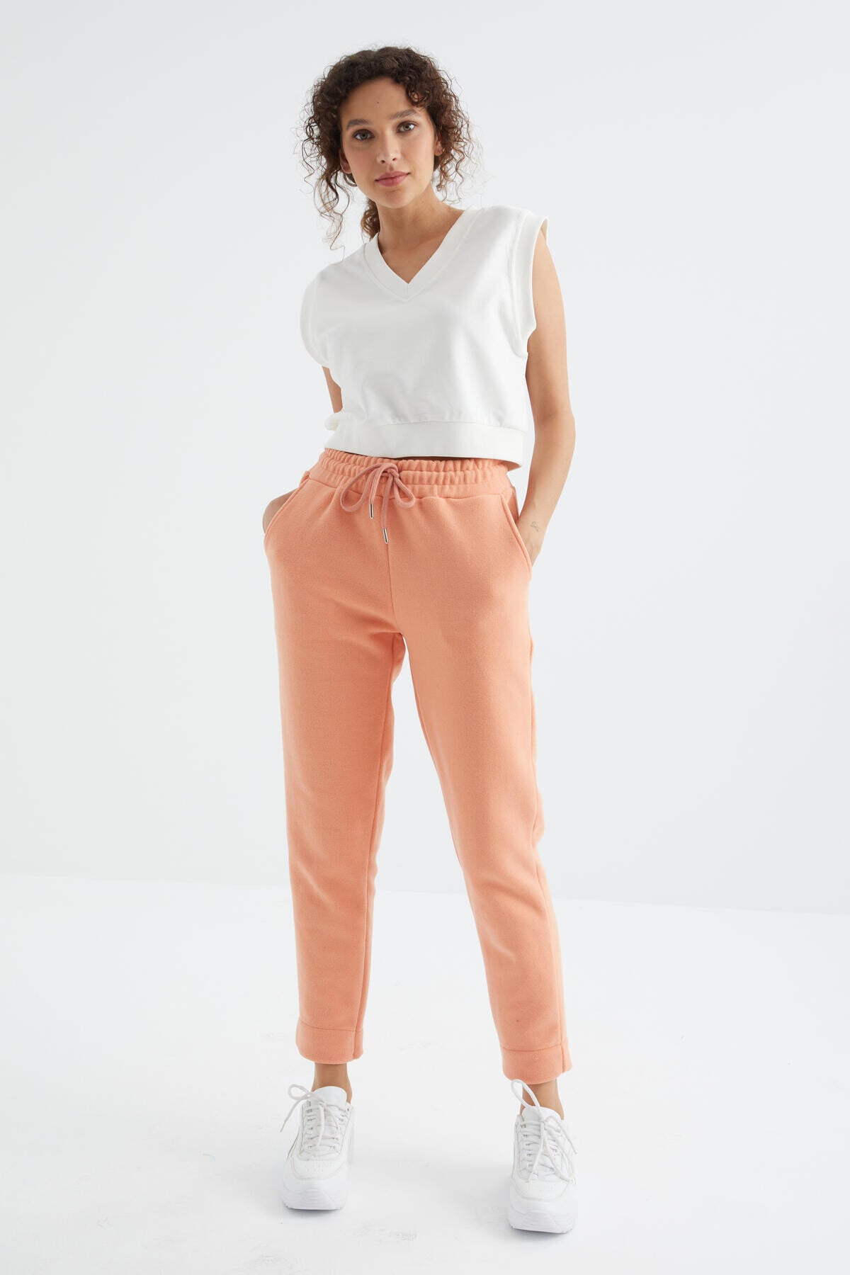 Kavun Içi Yüksek Bel Rahat Form Geniş Paça Cepli Kadın Polar Eşofman Alt - 94623