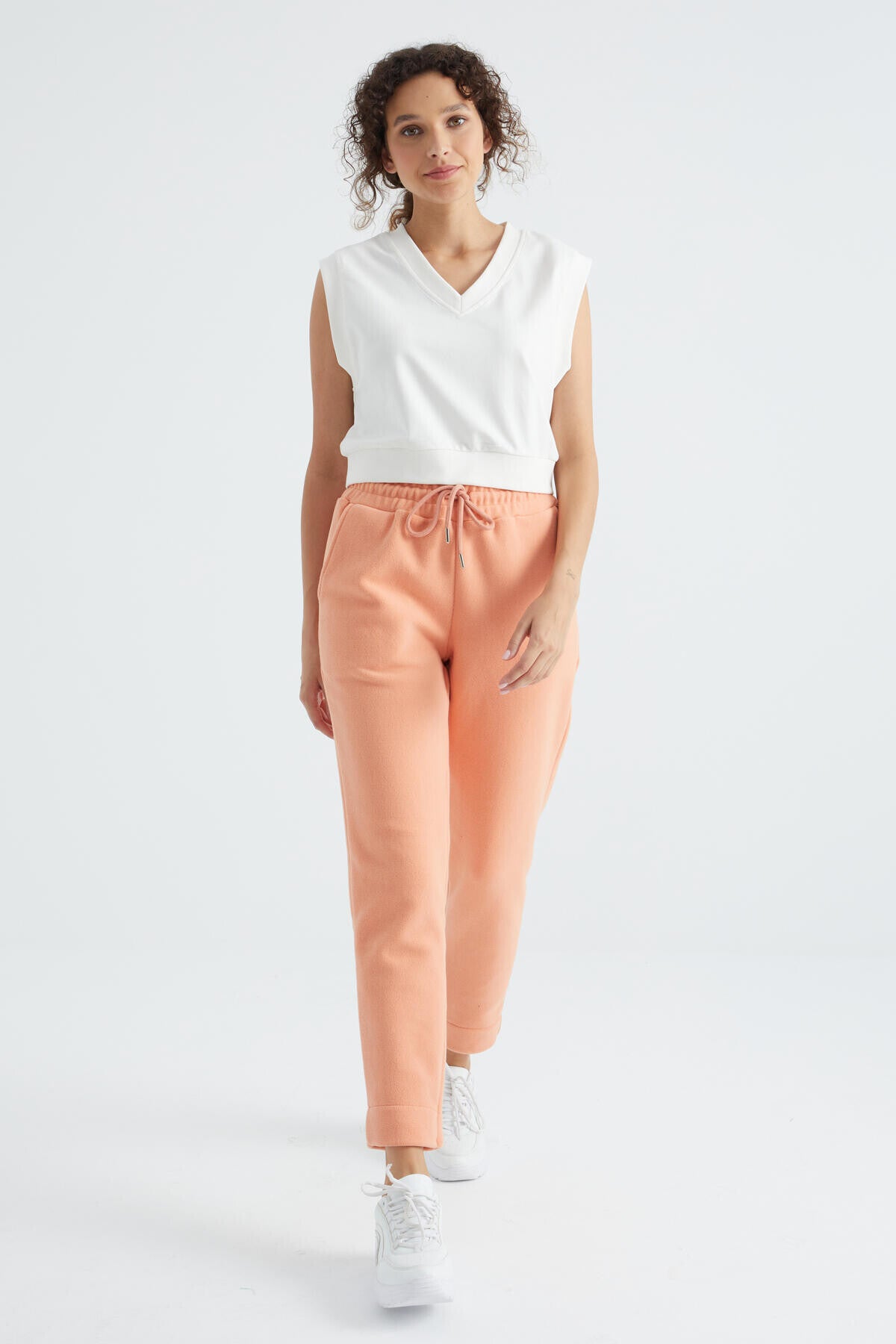 Kavun Içi Yüksek Bel Rahat Form Geniş Paça Cepli Kadın Polar Eşofman Alt - 94623