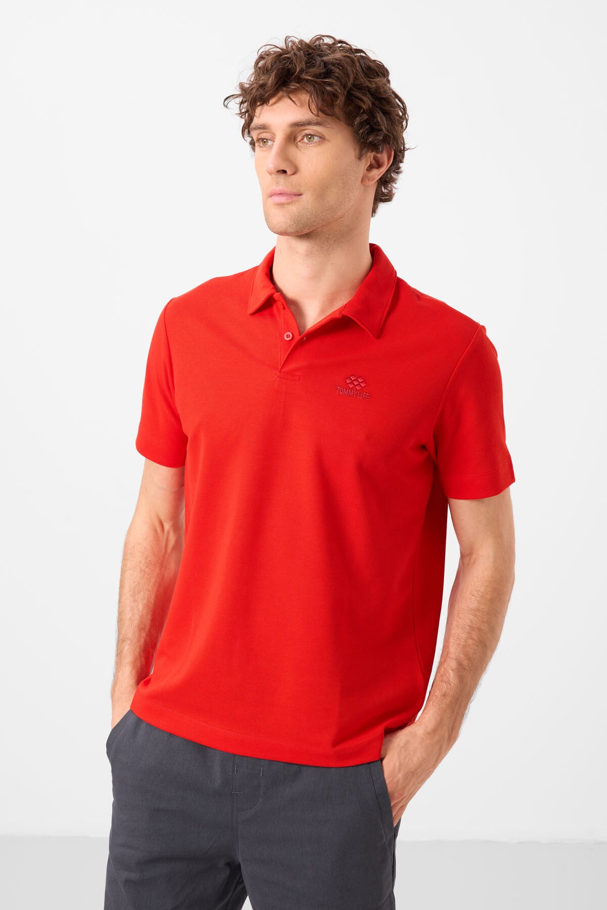 Kırmızı Standart Kalıp Basic Polo Yaka Erkek T-Shirt - 87748