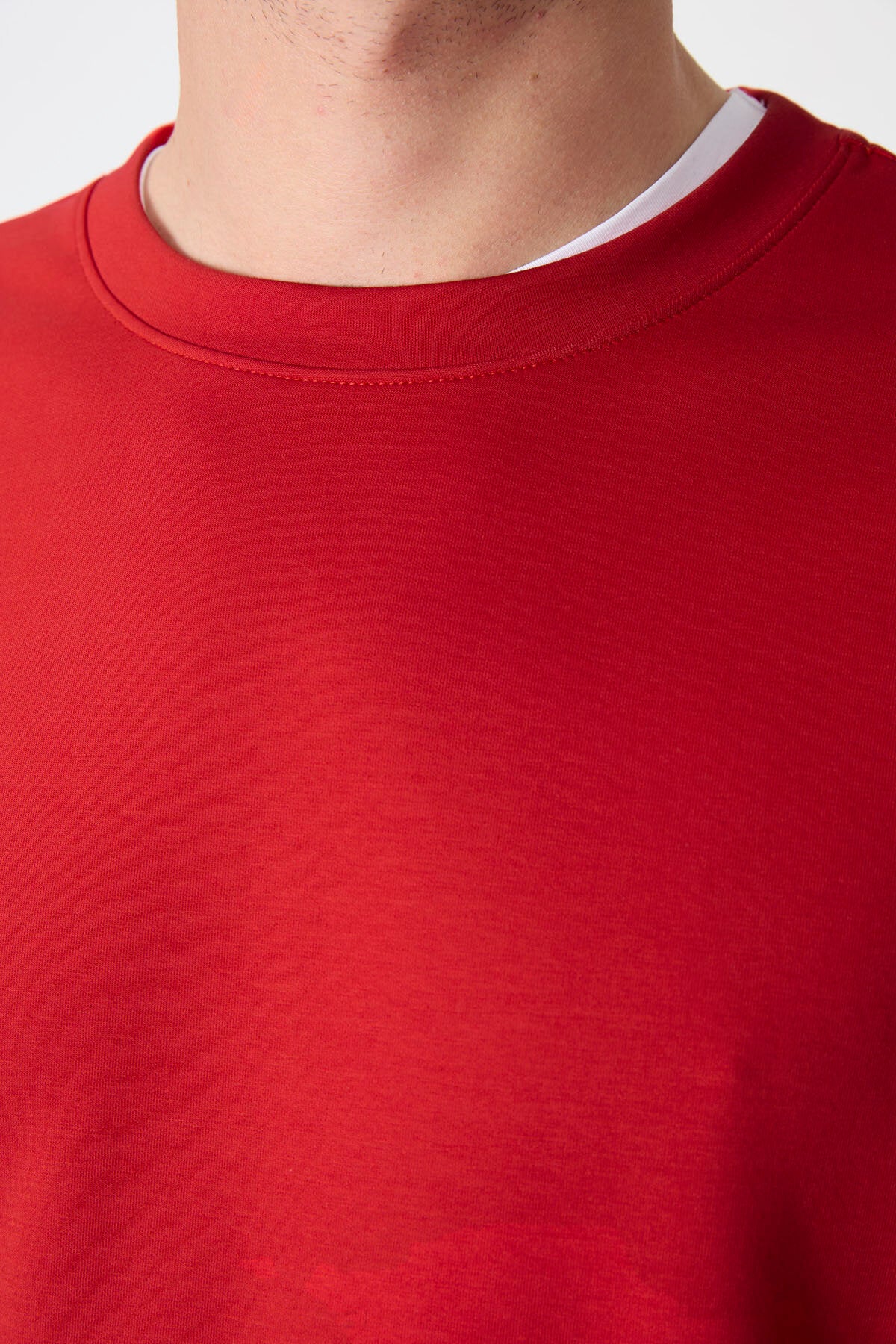 Kırmızı Basic O Yaka Rahat Form Erkek Sweatshirt - 88053
