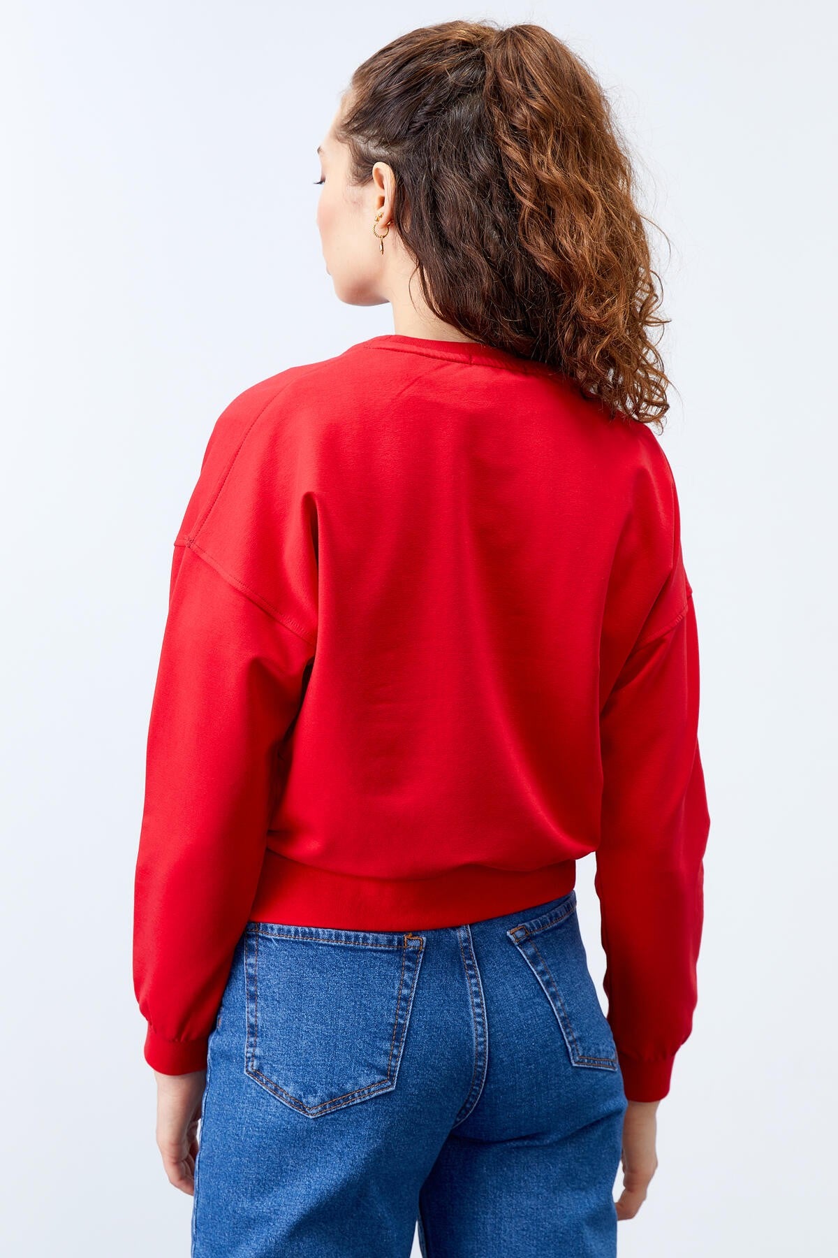 Kırmızı Basic Rahat Form O Yaka Kadın Sweatshirt - 97114