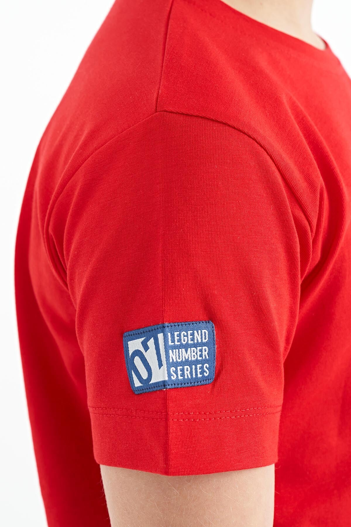 Kırmızı Baskı Detaylı O Yaka Standart Kalıp Erkek Çocuk T-Shirt - 11104