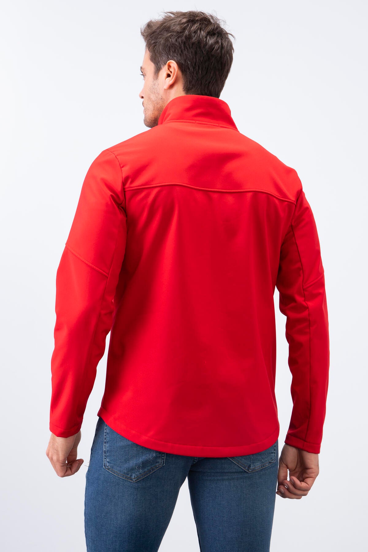 Kırmızı Fermuarlı Dik Yaka Su ve Rüzgar Geçirmez Softshell Erkek Mont - 88050