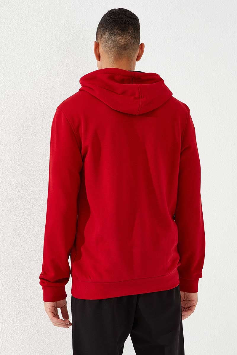 Kırmızı Kanguru Cep Standart Kalıp Kapüşonlu Erkek Sweatshirt - 87872