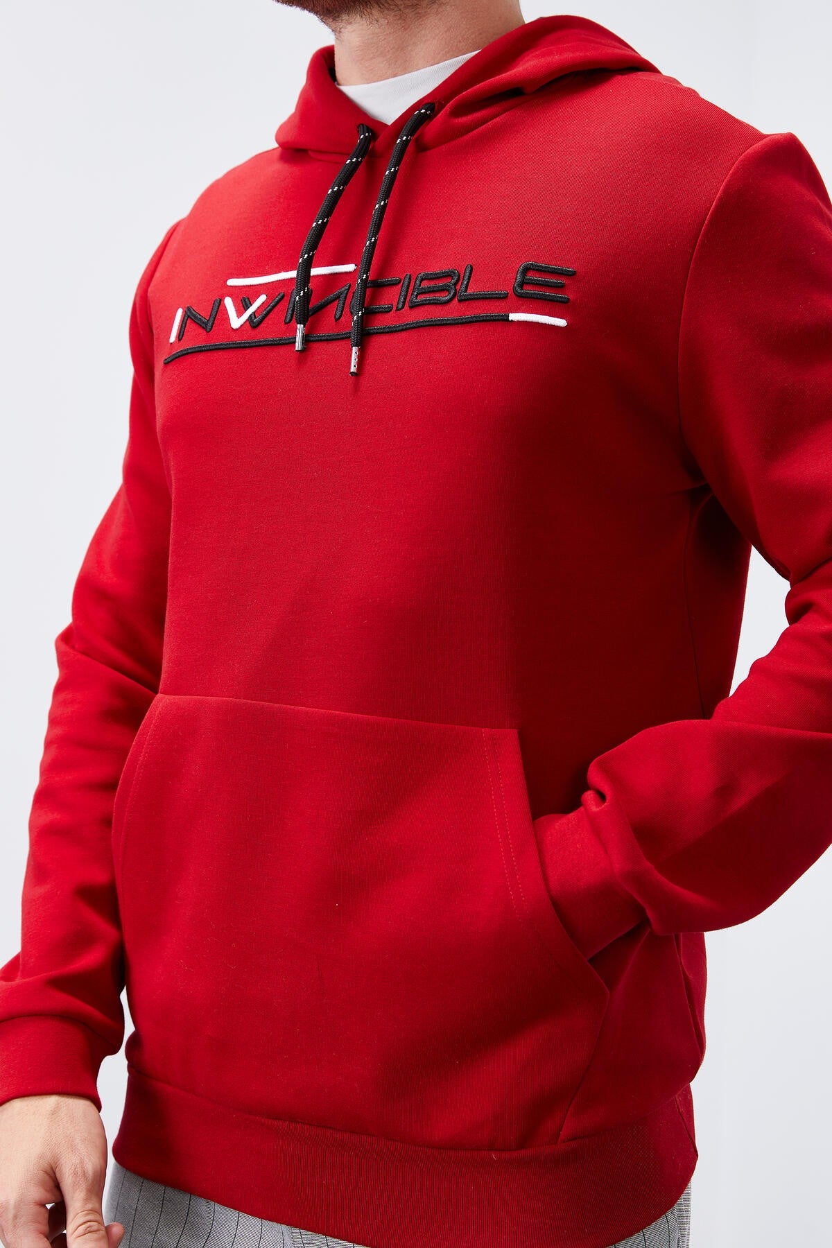 Kırmızı Kanguru Cep Standart Kalıp Kapüşonlu Erkek Sweatshirt - 87883