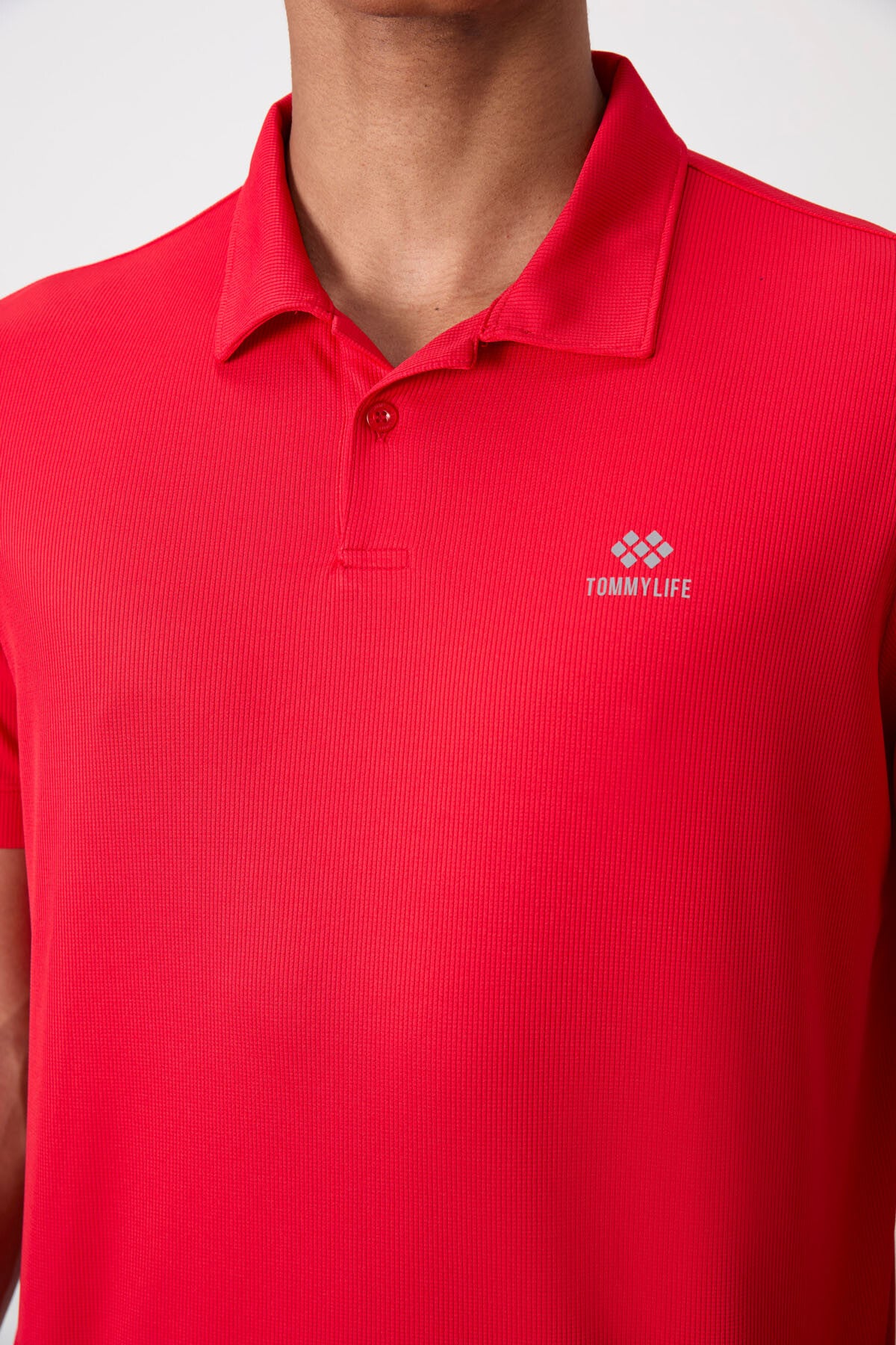 Kırmızı Logo Baskılı Standart Kalıp Polo Yaka Aktif Spor Erkek T-Shirt - 88252