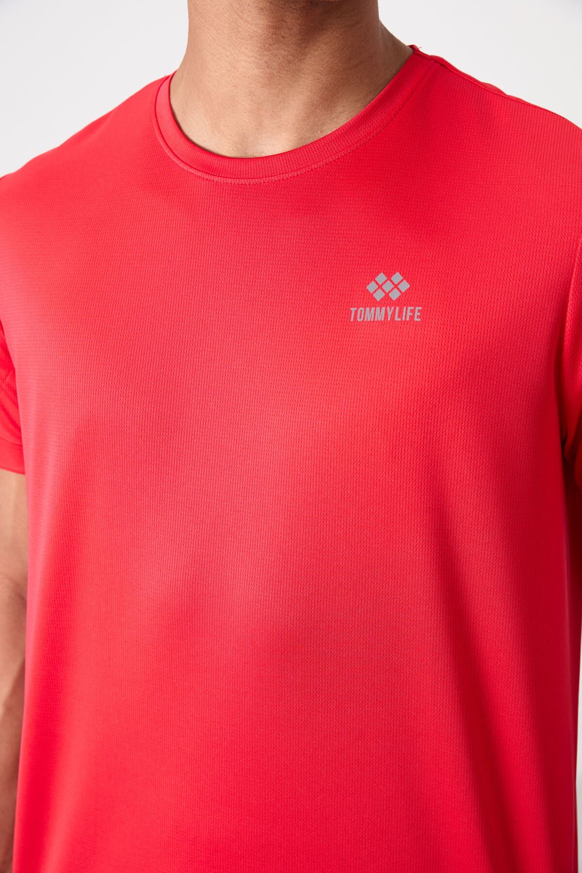 Kırmızı O Yaka Standart Kalıp Logo Desenli Aktif Spor Erkek T-Shirt - 88255