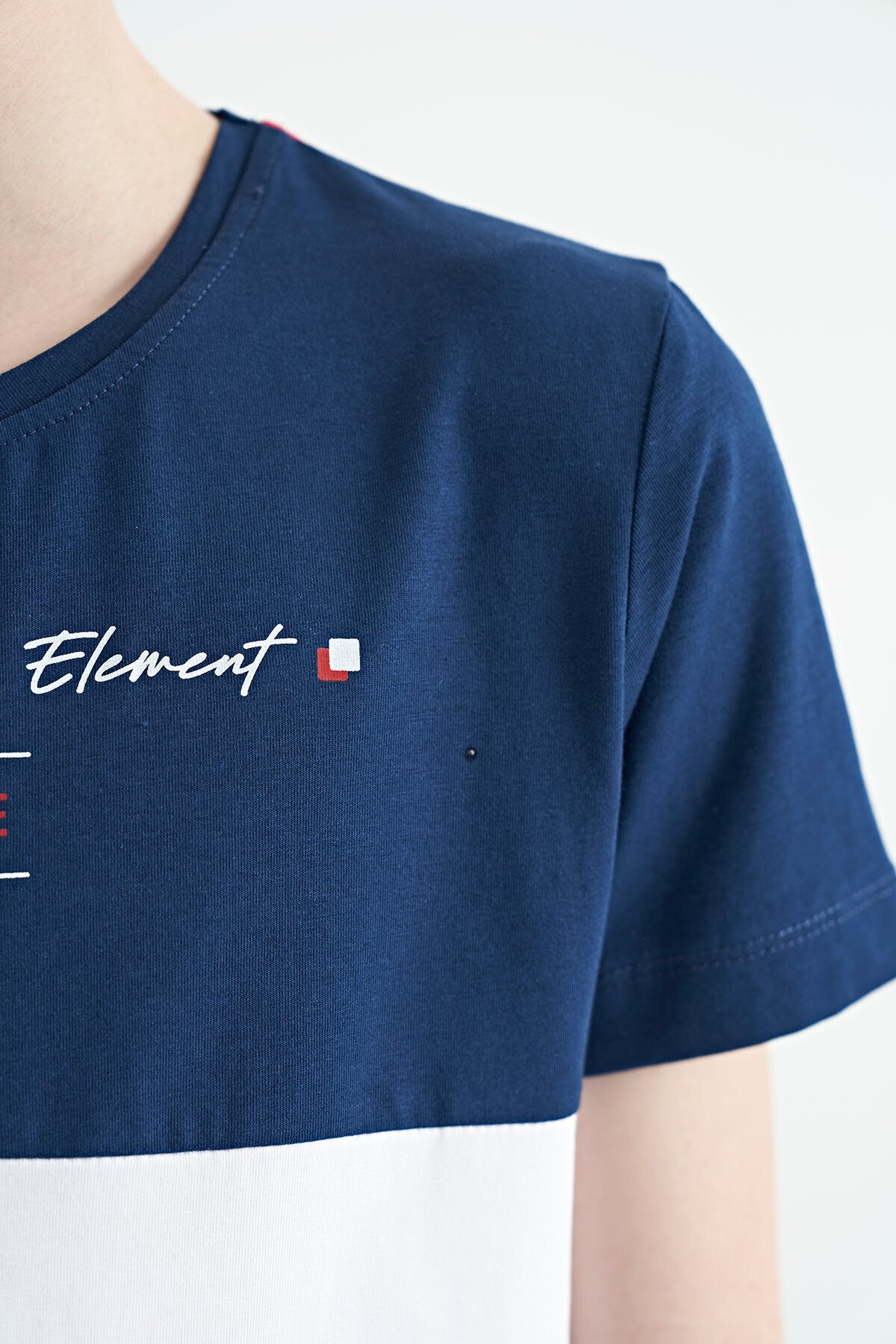 Kırmızı Renk Bloklu O Yaka Baskı Detaylı Standart Kalıp Erkek Çocuk T-Shirt - 11135
