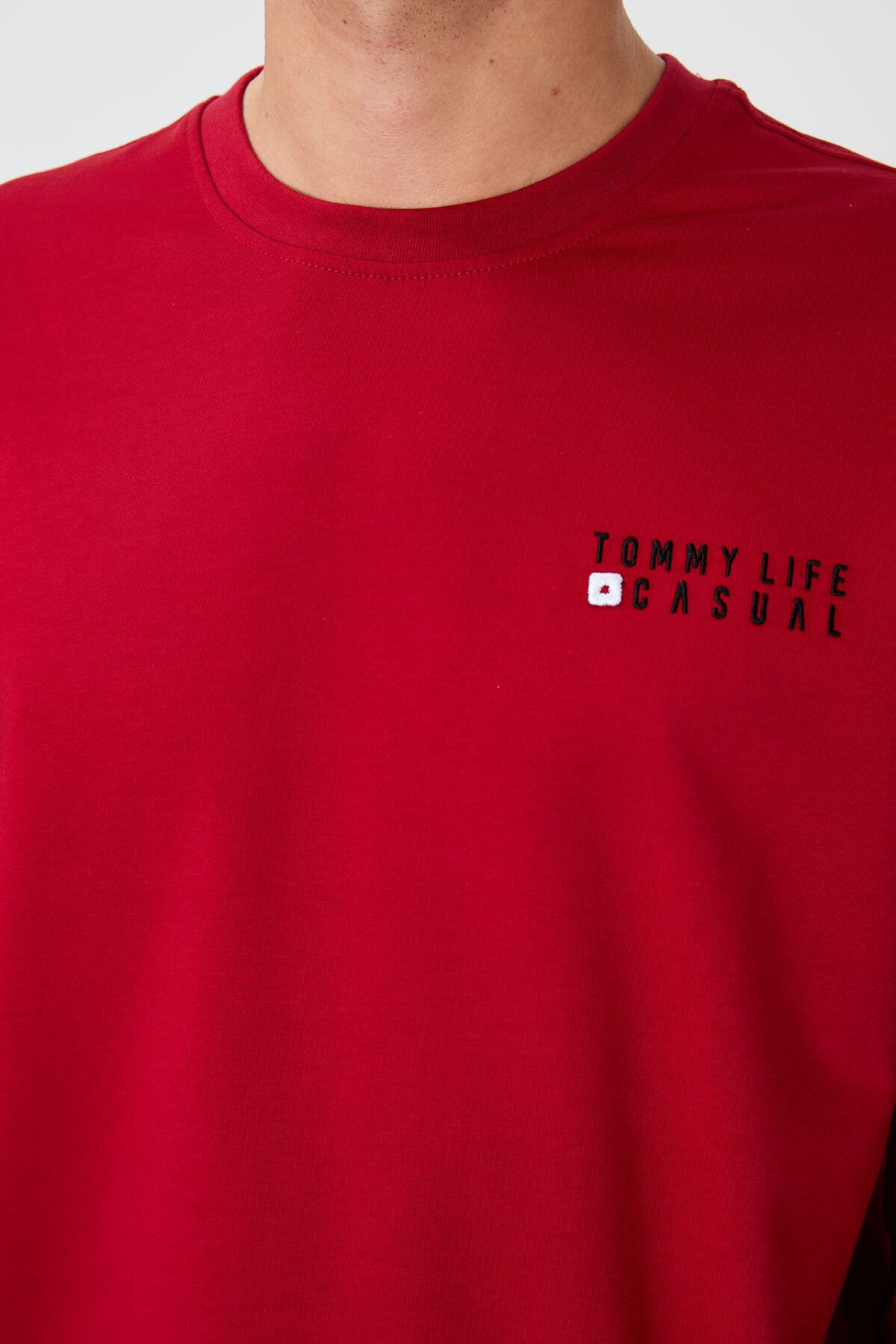 Kırmızı - Siyah Casual O Yaka Lastik Paça Pamuklu Erkek Oversize Eşofman Takımı - 85120